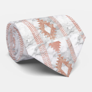 abstract minimalist rose gold aztec white marble tie