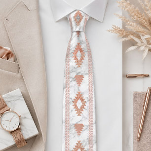 abstract minimalist rose gold aztec white marble tie
