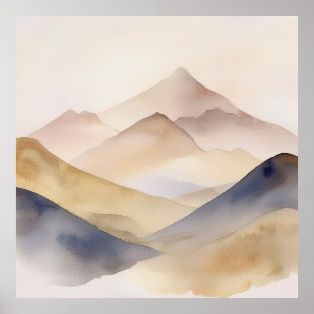 Abstract minimalistic watercolor beige mountains poster (Front)