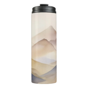 Abstract minimalistic watercolor beige mountains thermal tumbler