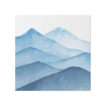 Abstract minimalistic watercolor blue mountains