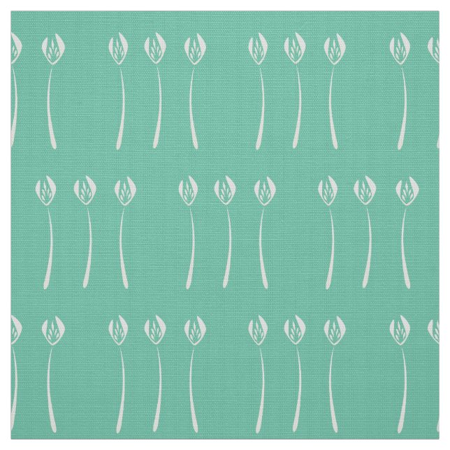 Abstract Mint Art Deco Tulip Floral Pattern Fabric (Swatch)