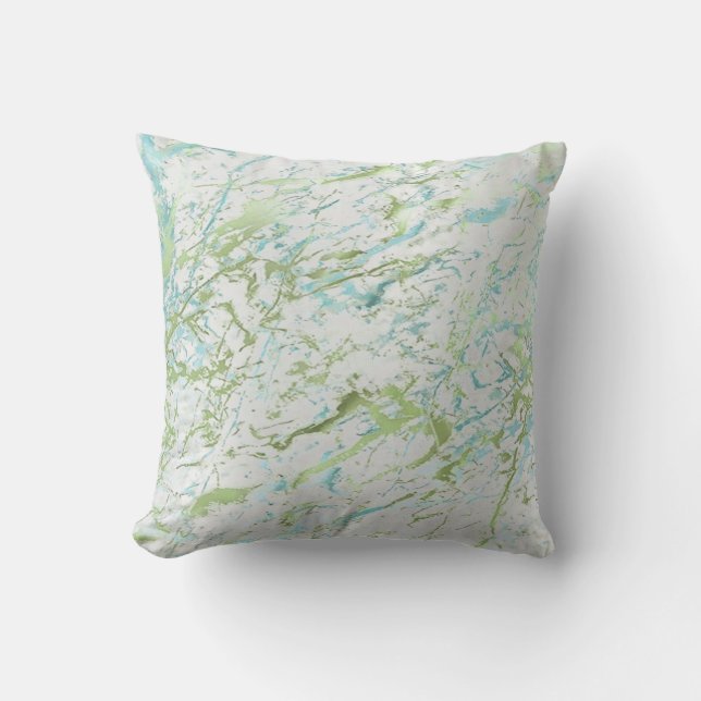 Abstract Mint Green Blue Silver Grey Marble Luxury Cushion (Front)