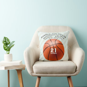 Abstract Mint Stipe Basketball Boys Birth Record Cushion