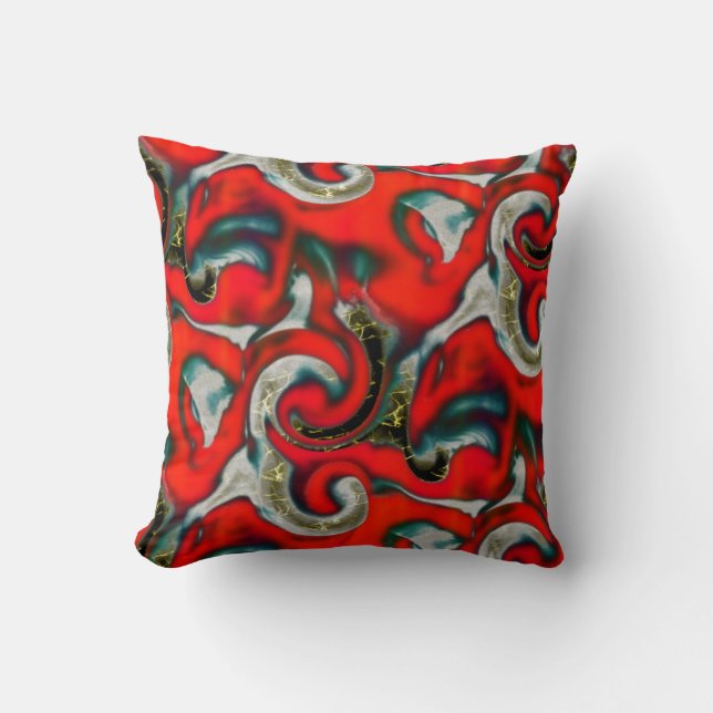Abstract mix of red gradient stain over sandy grey cushion (Front)
