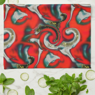 Abstract mix of red gradient stain over sandy grey tea towel