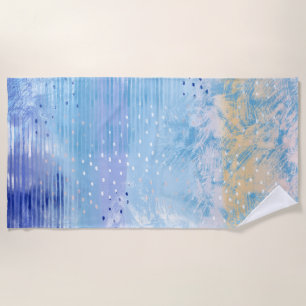 Abstract Mixed Media Blue Turquoise Yellow Beach Towel