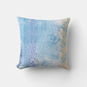 Abstract Mixed Media Blue Turquoise Yellow Cushion