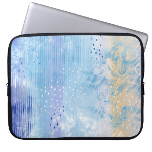 Abstract Mixed Media Blue Turquoise Yellow Laptop Sleeve