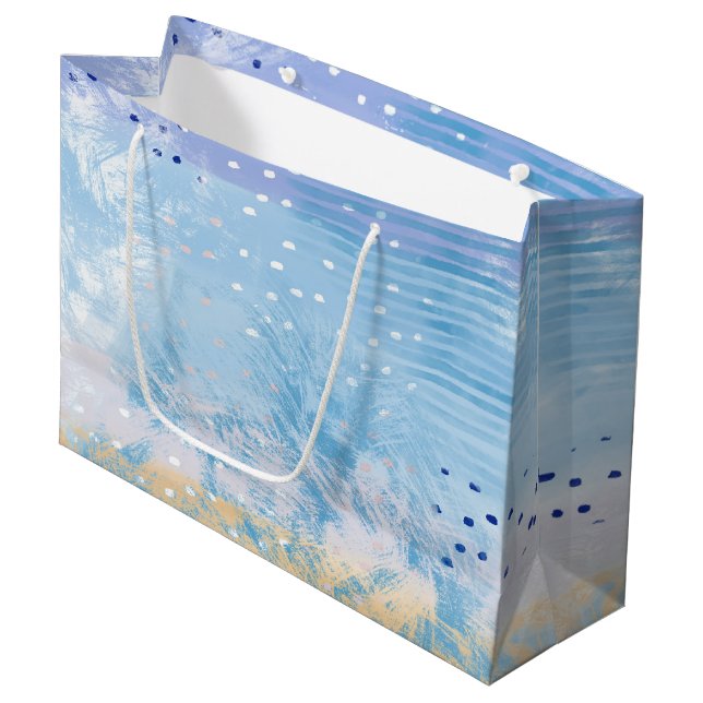 Abstract Mixed Media Blue Turquoise Yellow Large Gift Bag (Front Angled)