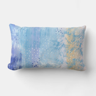 Abstract Mixed Media Blue Turquoise Yellow Lumbar Cushion