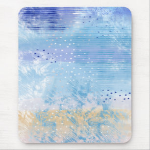 Abstract Mixed Media Blue Turquoise Yellow Mouse Pad