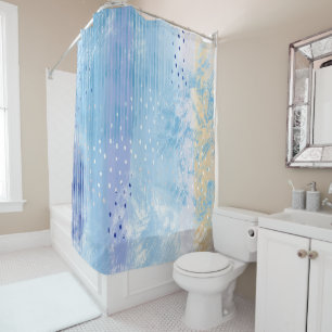 Abstract Mixed Media Blue Turquoise Yellow Shower Curtain