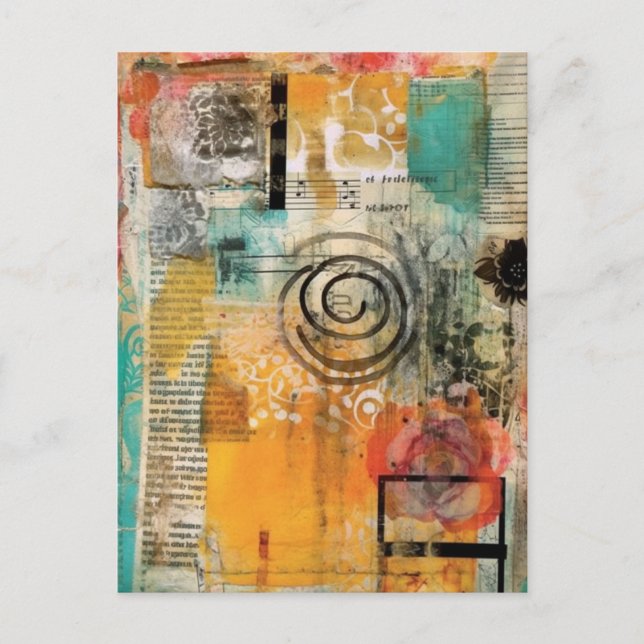 Abstract Mixed Media Collage Postcard (Front)