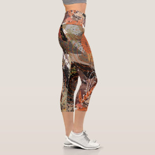 Abstract Mixed Media Earthy Autumnal Colours Capri Leggings