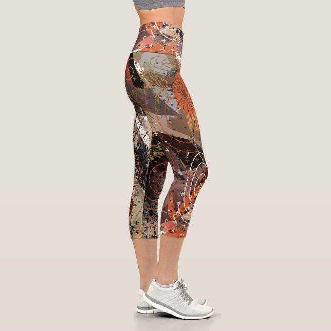 Abstract Mixed Media Earthy Autumnal Colours Capri Leggings (Right)