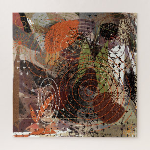Abstract Mixed Media Earthy Autumnal Colours Jigsaw Puzzle
