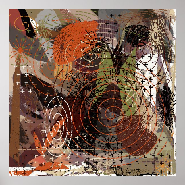Abstract Mixed Media Earthy Autumnal Colours Poster (Front)