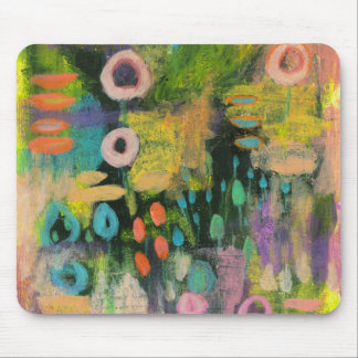 Abstract Mixed Media Floral Primitive Art Painting Mouse Pad