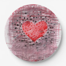 Abstract Mixed Media Red Heart Textured Watercolor