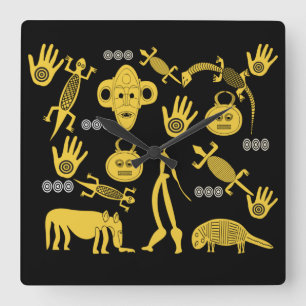 Abstract Modern African symbols face art Square Wall Clock