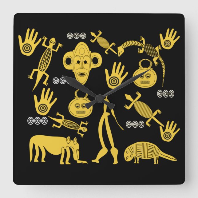 Abstract Modern African symbols face art Square Wall Clock (Front)