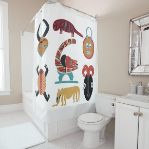 Abstract Modern African tribal face art Shower Curtain