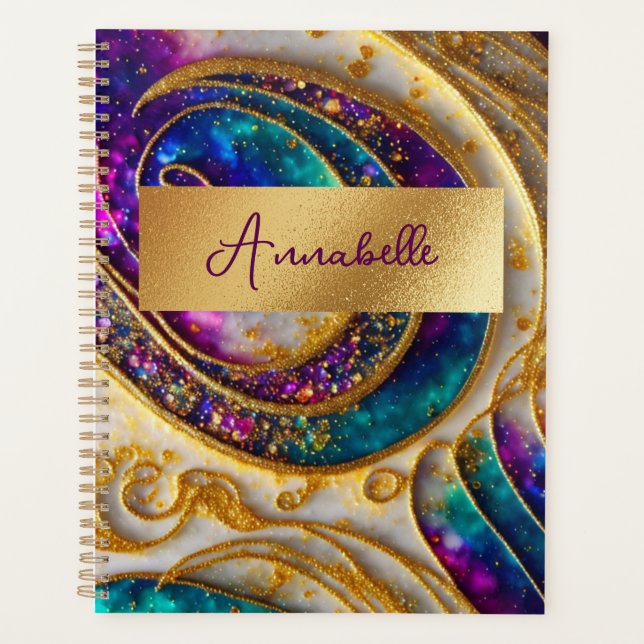 Abstract Modern Alcohol Ink Purple & Gold Planner (Front)