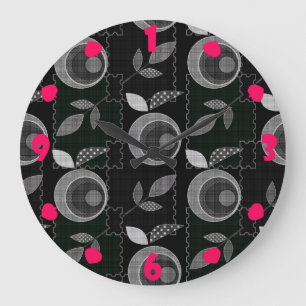 Abstract modern apple fruit leaves geometrical bla large clock