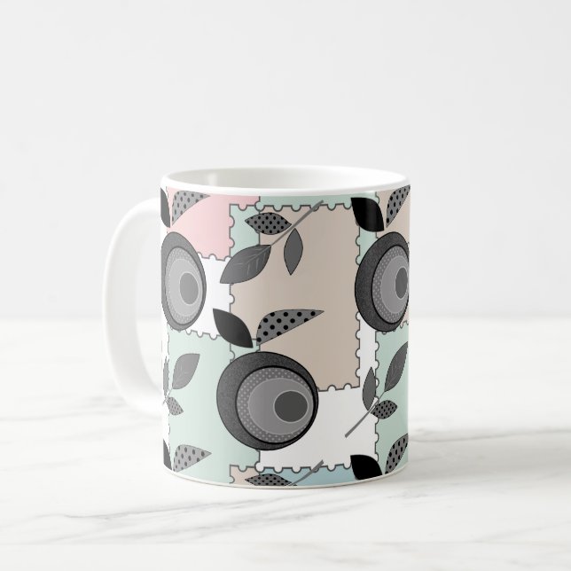 Abstract modern apple fruit patchwork geometrical coffee mug (Front Left)