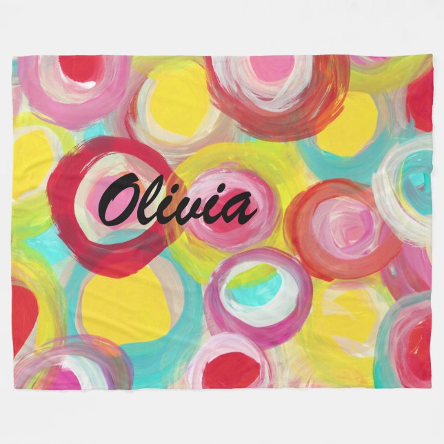 Abstract Modern Art Circle Painting Personalised Fleece Blanket (Front (Horizontal))