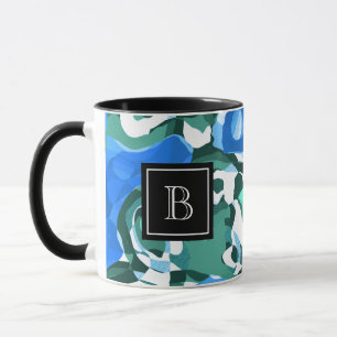Abstract Modern Art Collage Monogram Initial Blue Mug