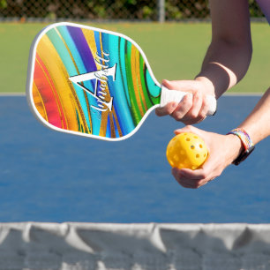 Abstract Modern Art Colour Swirls and Gold Metalli Pickleball Paddle