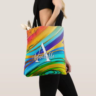 Abstract Modern Art Colour Swirls and Gold Metalli Tote Bag