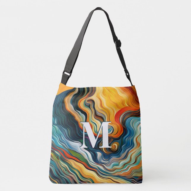 Abstract Modern Art Colour Waves Crossbody Bag (Back)