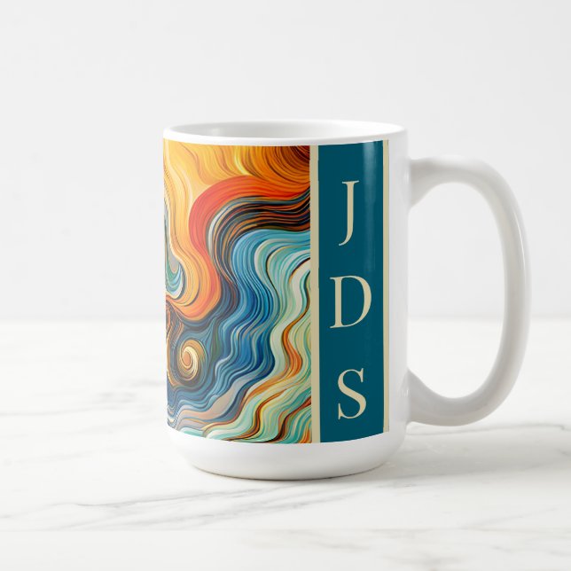 Abstract Modern Art Colour Waves Monogram Coffee Mug (Right)