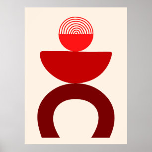Abstract Modern Art Geometrical Shapes Red Poster