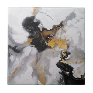 Abstract Modern Art Grey, White, Black and Gold Ceramic Tile