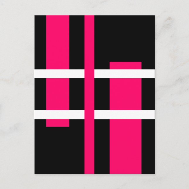 Abstract Modern Art Lines Pink White Black Postcard (Front)