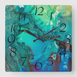 Abstract Modern Art Monogram Shadows of Blue Square Wall Clock