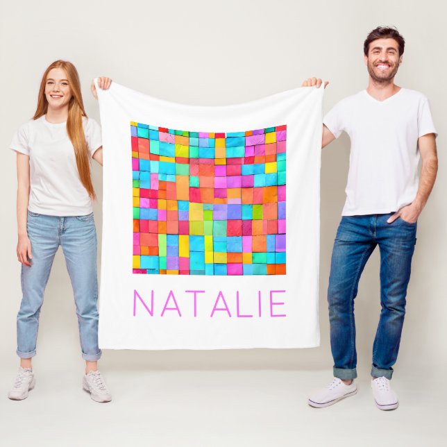 Abstract Modern Art NAME Colourful Fun Fleece Blanket (In Situ)