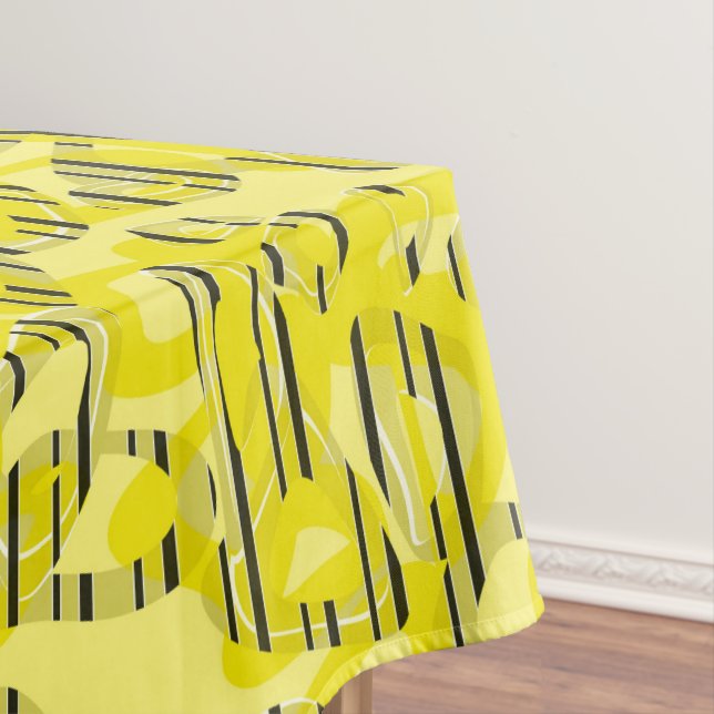 Abstract modern art striped yellow white black dec tablecloth (In Situ)