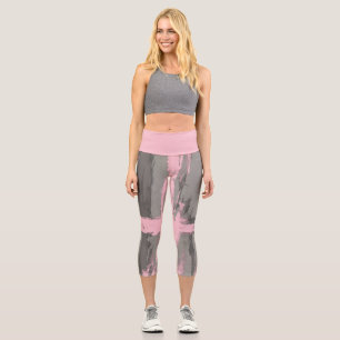 Abstract modern art style grey pink capri leggings