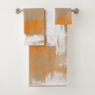 Abstract modern art style orange gray white bath towel set