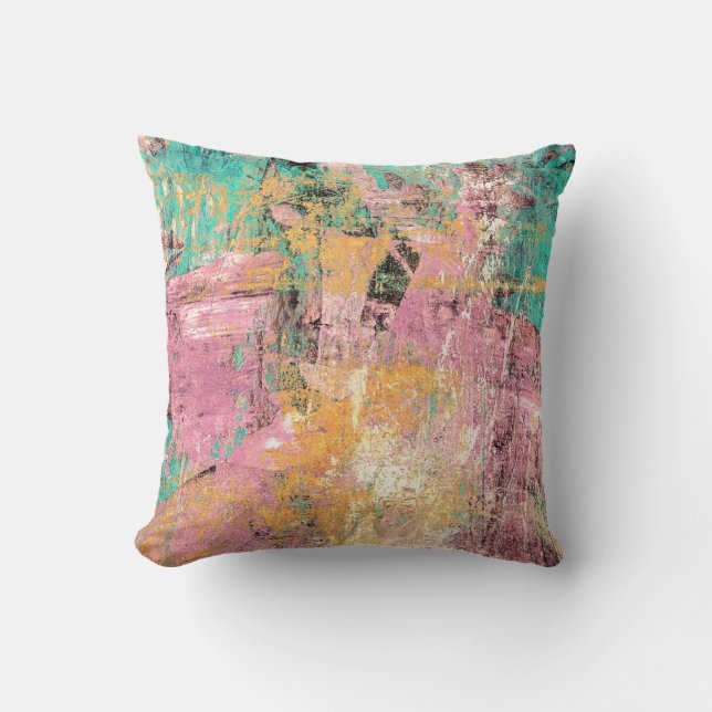 Abstract Modern Art Throw Pillow Pink Turquoise (Front)
