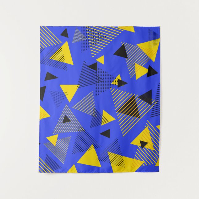 Abstract Modern Art Triangles Blue Yellow Black Tapestry (Front)