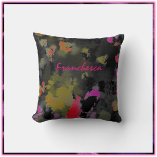 Abstract Modern Artistic Black Pink and Gold  Cushion