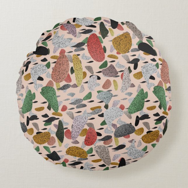 Abstract Modern Artistic Terrazzo Style Pattern Round Cushion (Front)