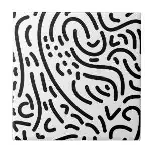 Abstract modern black and white doodle memphis tile