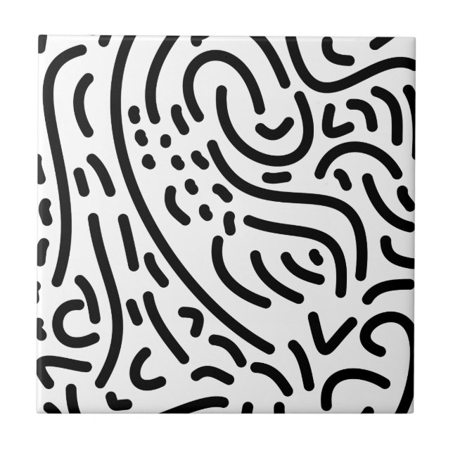Abstract modern black and white doodle memphis tile (Front)